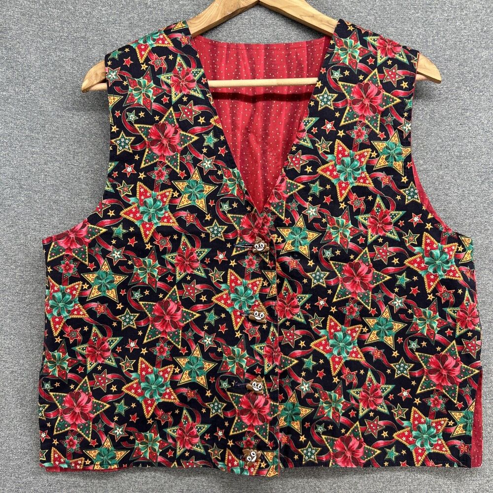 Handmade Christmas Vest Women's Medium POOP Emoji Back Graphic & Buttons Unique